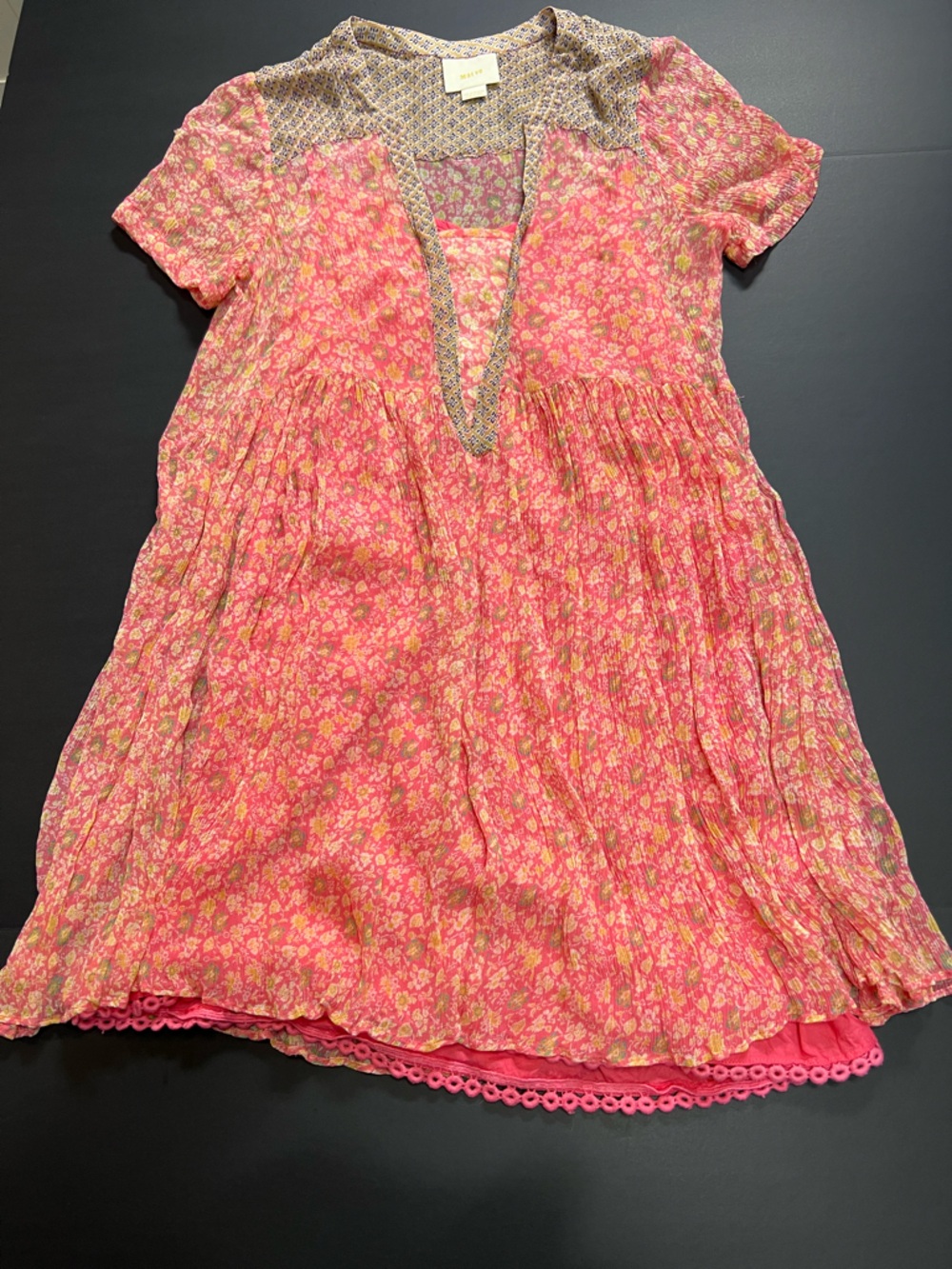 Maeve Anthropologie Pink Floral Boho Dress Size 8 Midi Peasant Cottagecore